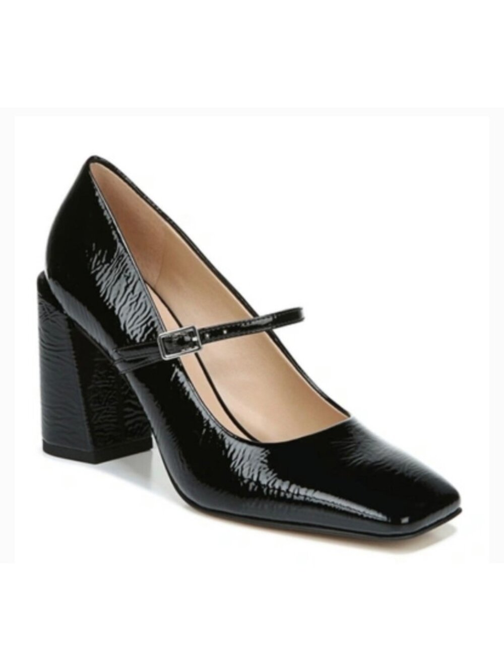 FRANCO SARTO Black Textured Patent Leather Hinton Square Toe Women's Heels 6.5